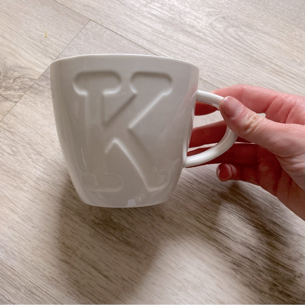 Keith Brymer Jones White Ceramic K Alphabet Coffee Mug